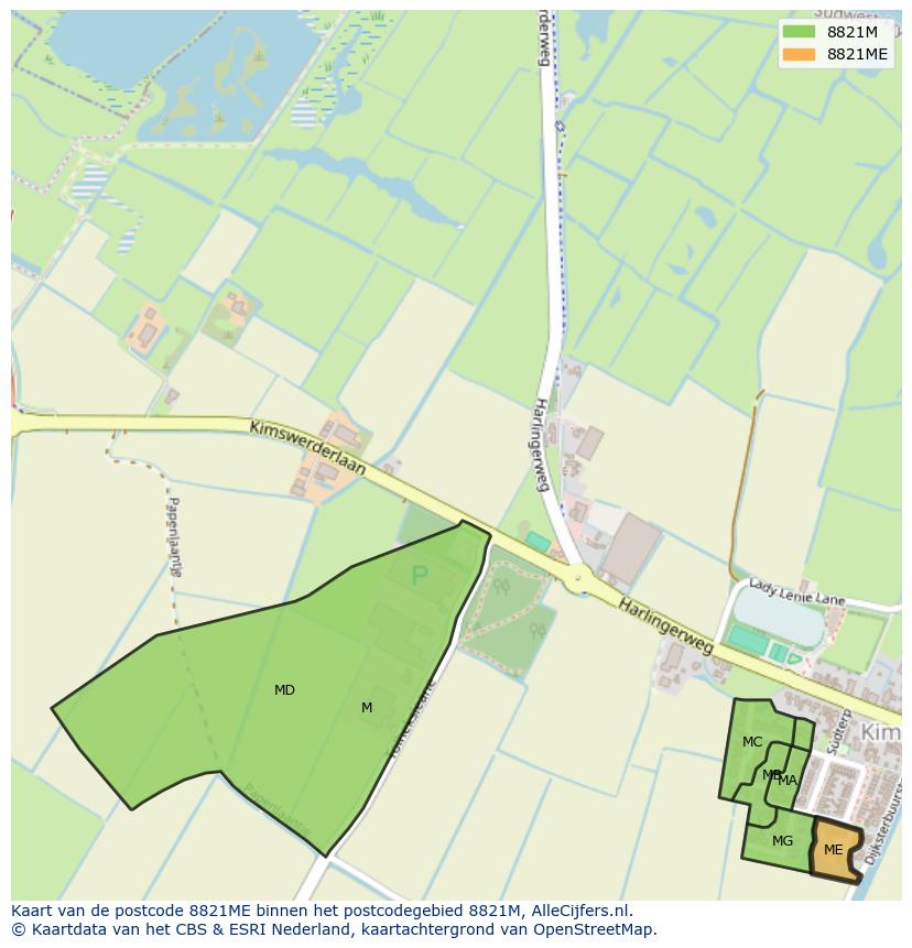 Afbeelding van het postcodegebied 8821 ME op de kaart.