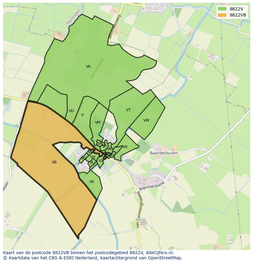 Afbeelding van het postcodegebied 8822 VB op de kaart.