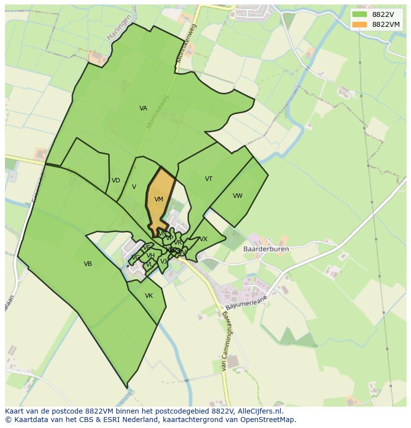Afbeelding van het postcodegebied 8822 VM op de kaart.