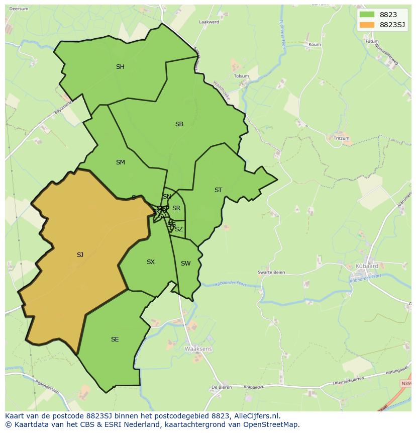 Afbeelding van het postcodegebied 8823 SJ op de kaart.