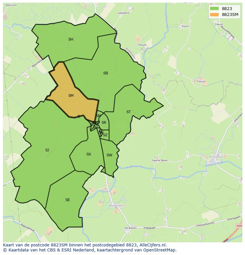 Afbeelding van het postcodegebied 8823 SM op de kaart.