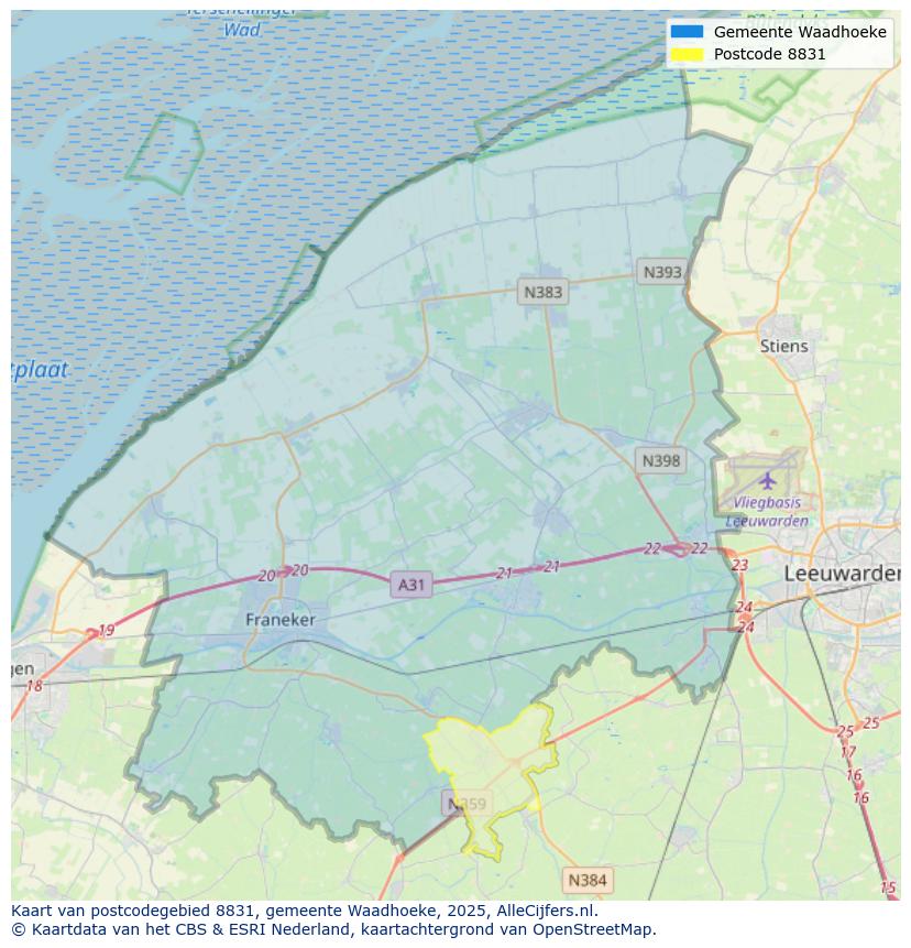 Afbeelding van het postcodegebied 8831 op de kaart.