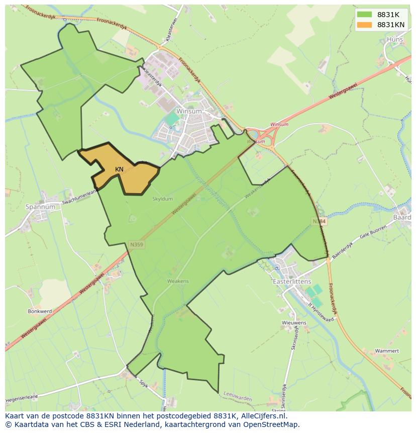 Afbeelding van het postcodegebied 8831 KN op de kaart.