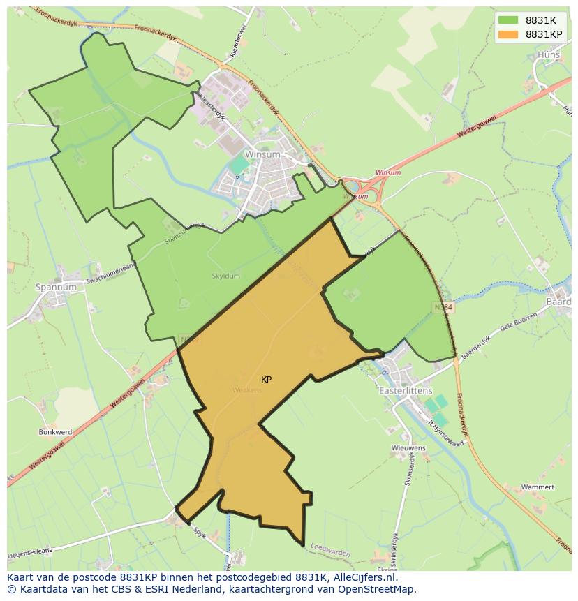 Afbeelding van het postcodegebied 8831 KP op de kaart.