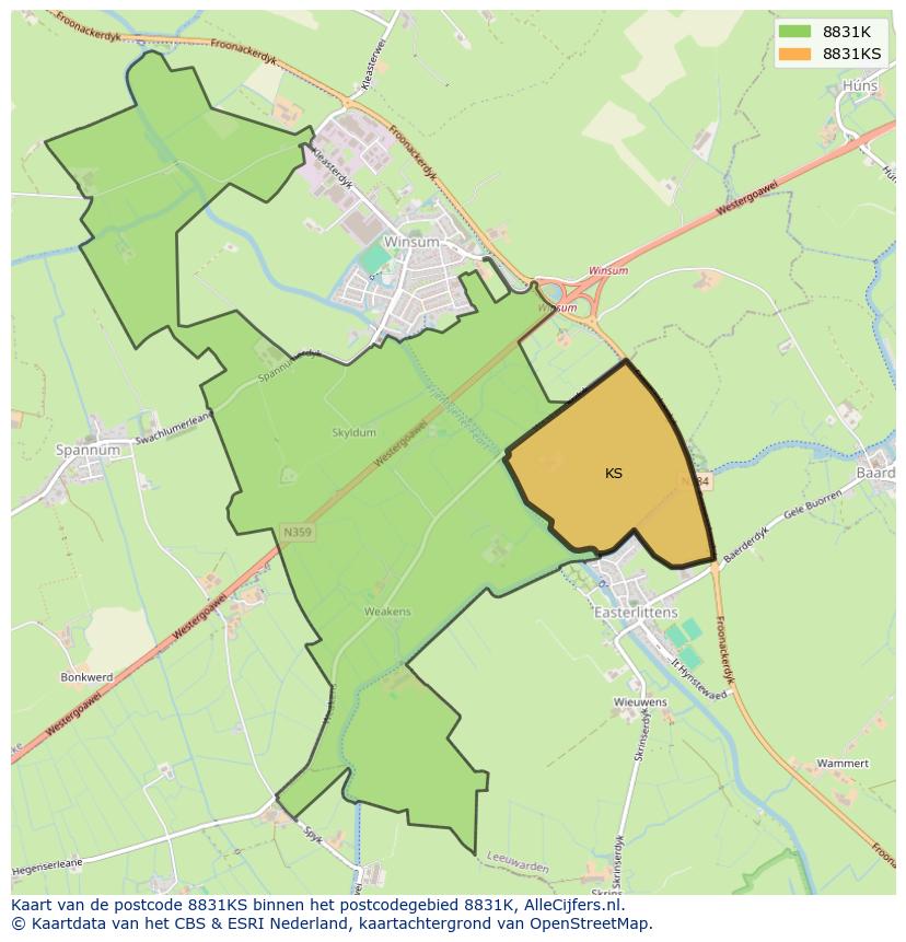 Afbeelding van het postcodegebied 8831 KS op de kaart.