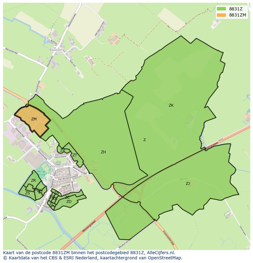 Afbeelding van het postcodegebied 8831 ZM op de kaart.