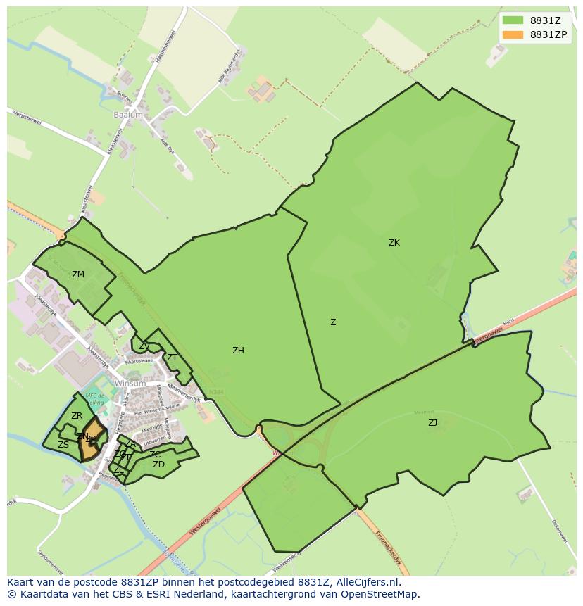 Afbeelding van het postcodegebied 8831 ZP op de kaart.