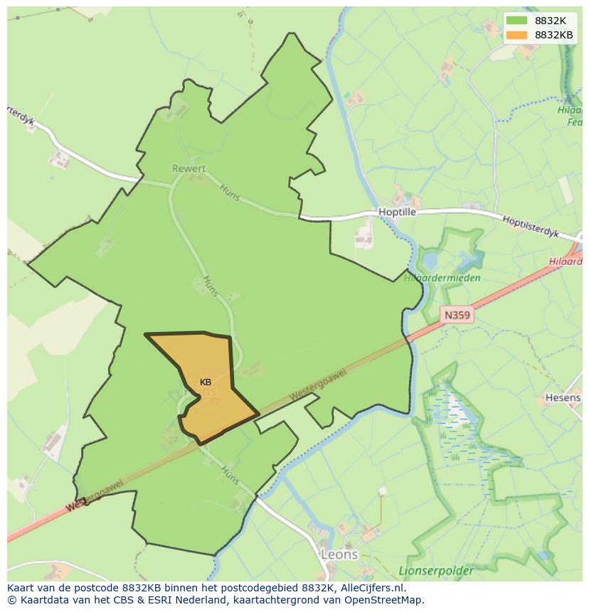 Afbeelding van het postcodegebied 8832 KB op de kaart.