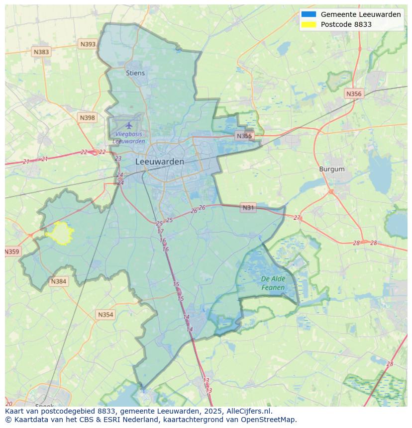 Afbeelding van het postcodegebied 8833 op de kaart.