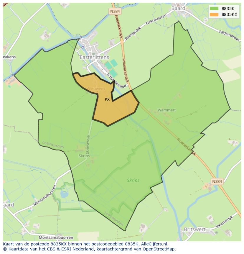 Afbeelding van het postcodegebied 8835 KX op de kaart.