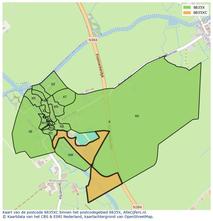 Afbeelding van het postcodegebied 8835 XC op de kaart.