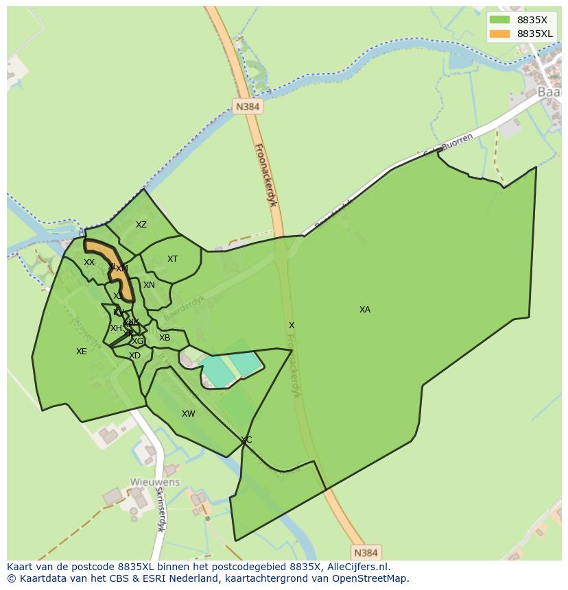Afbeelding van het postcodegebied 8835 XL op de kaart.