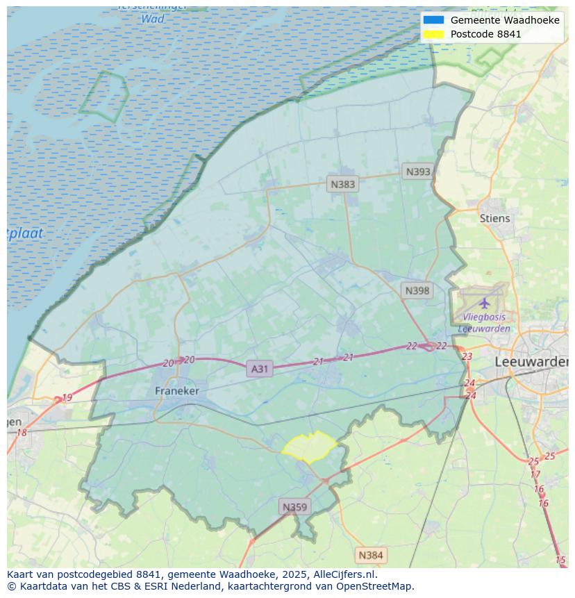 Afbeelding van het postcodegebied 8841 op de kaart.