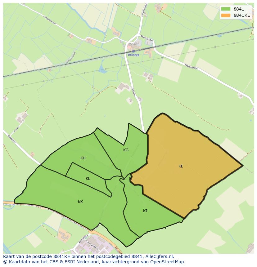 Afbeelding van het postcodegebied 8841 KE op de kaart.