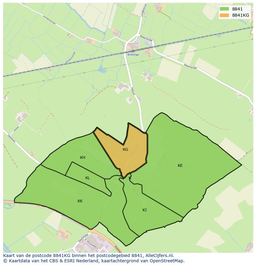 Afbeelding van het postcodegebied 8841 KG op de kaart.