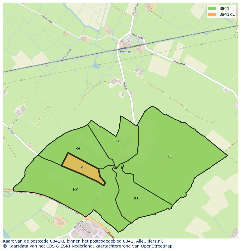 Afbeelding van het postcodegebied 8841 KL op de kaart.
