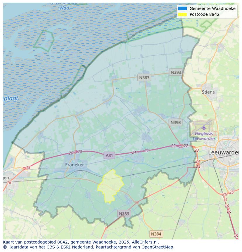Afbeelding van het postcodegebied 8842 op de kaart.