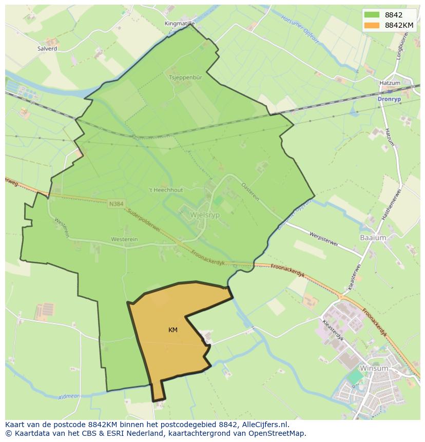 Afbeelding van het postcodegebied 8842 KM op de kaart.