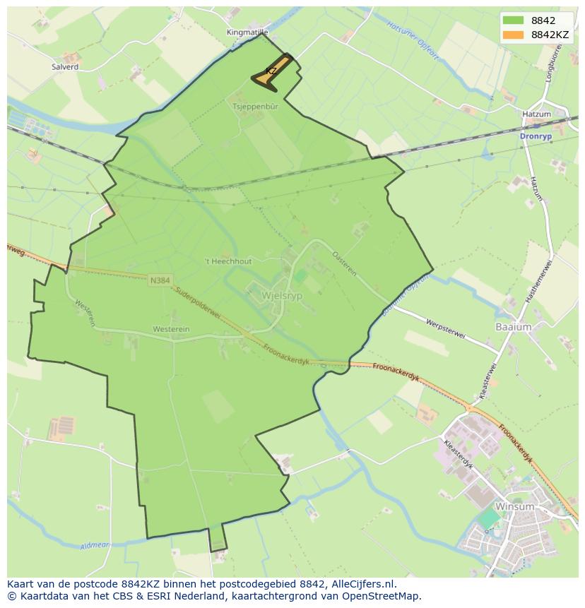 Afbeelding van het postcodegebied 8842 KZ op de kaart.