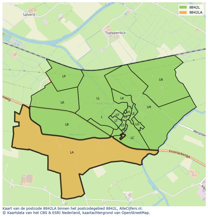 Afbeelding van het postcodegebied 8842 LA op de kaart.