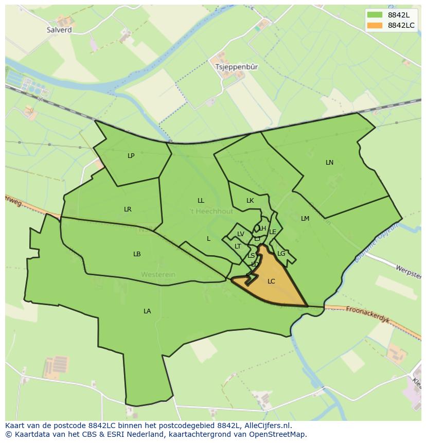 Afbeelding van het postcodegebied 8842 LC op de kaart.