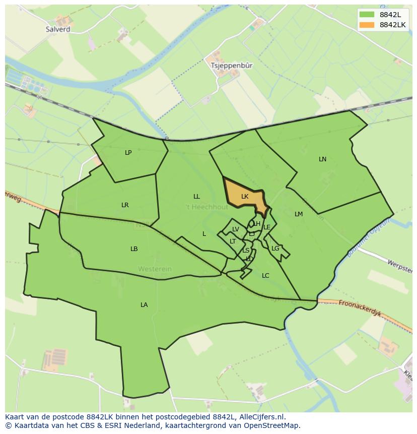 Afbeelding van het postcodegebied 8842 LK op de kaart.