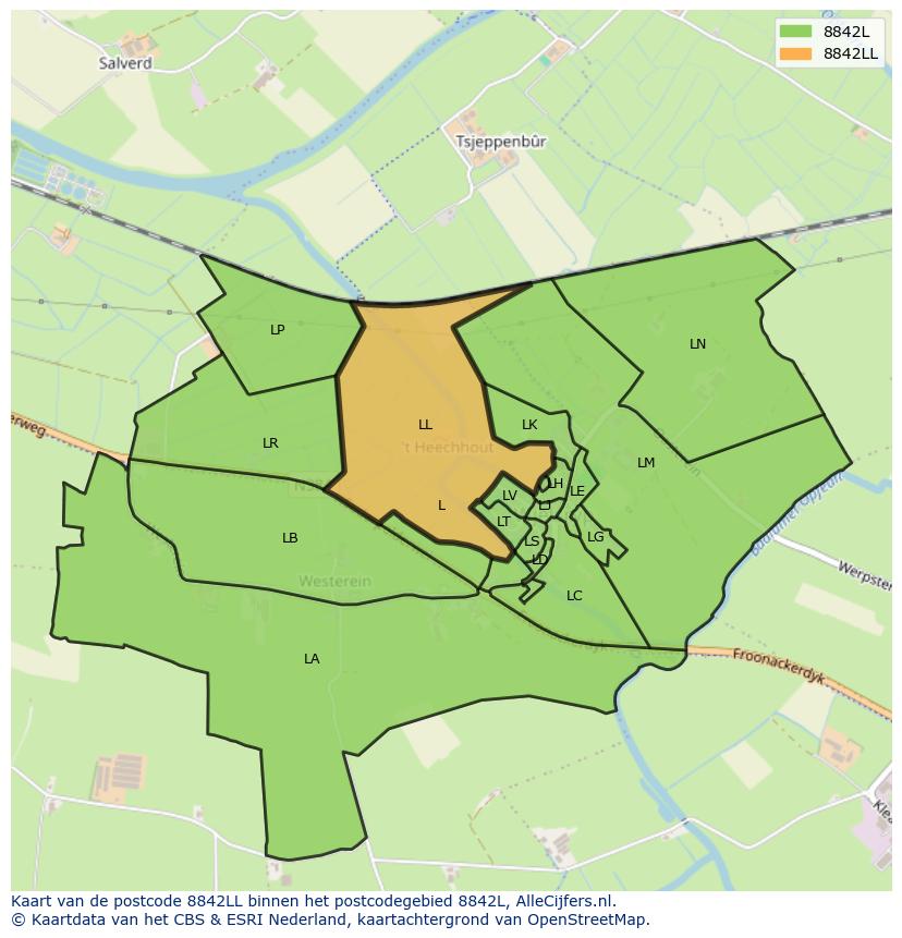 Afbeelding van het postcodegebied 8842 LL op de kaart.