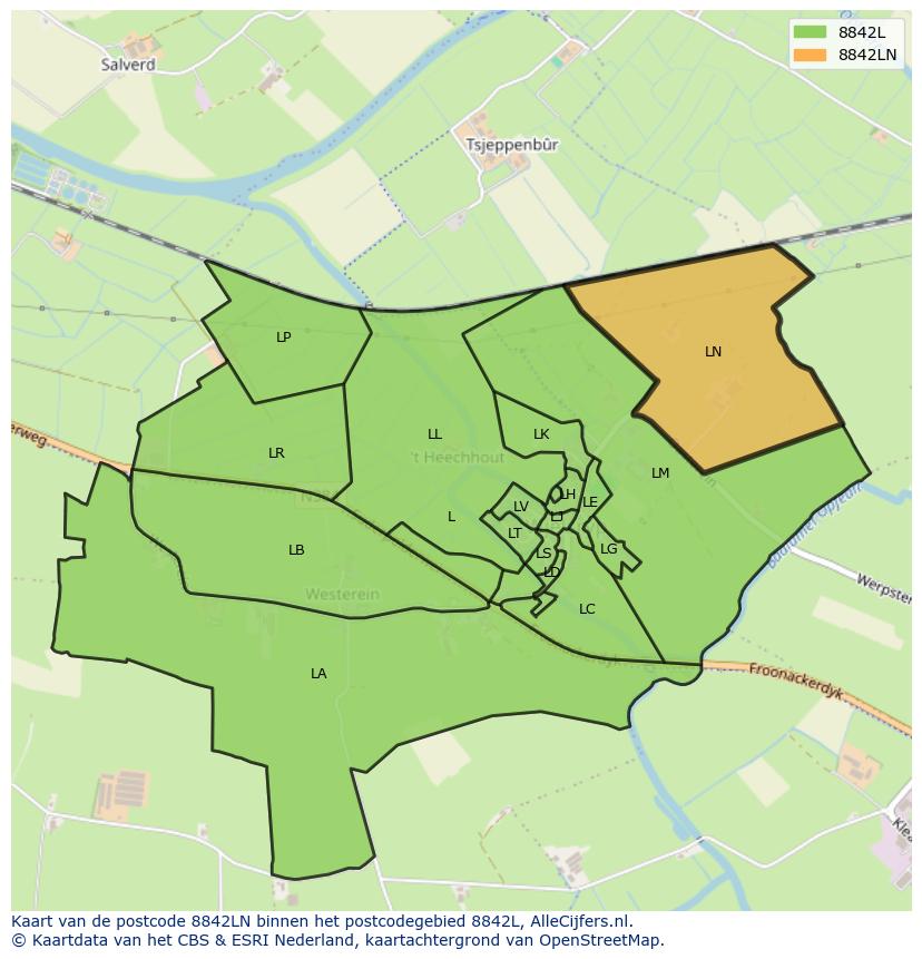 Afbeelding van het postcodegebied 8842 LN op de kaart.
