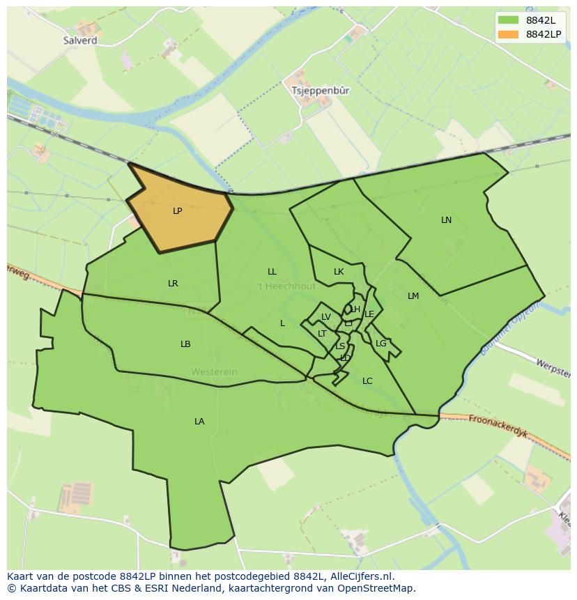 Afbeelding van het postcodegebied 8842 LP op de kaart.