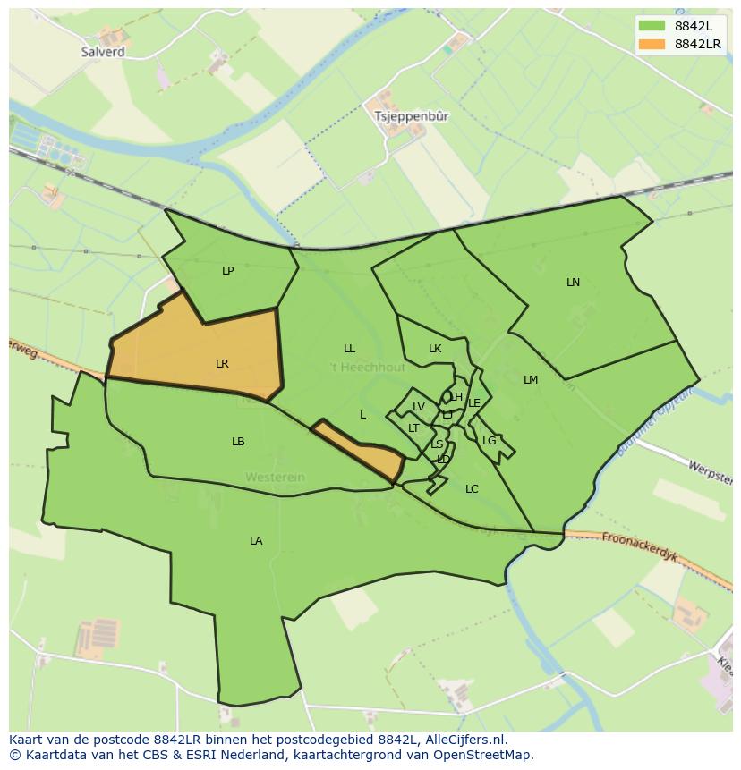 Afbeelding van het postcodegebied 8842 LR op de kaart.
