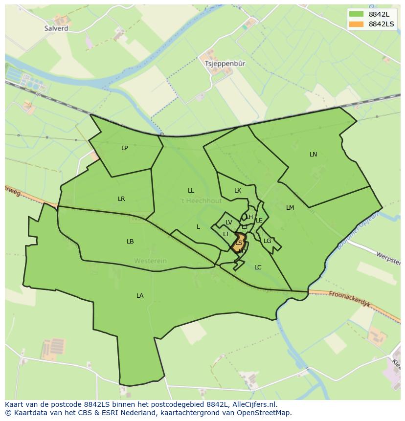 Afbeelding van het postcodegebied 8842 LS op de kaart.