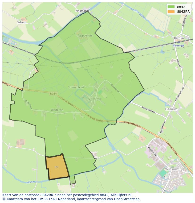 Afbeelding van het postcodegebied 8842 RR op de kaart.