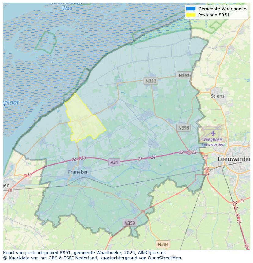 Afbeelding van het postcodegebied 8851 op de kaart.