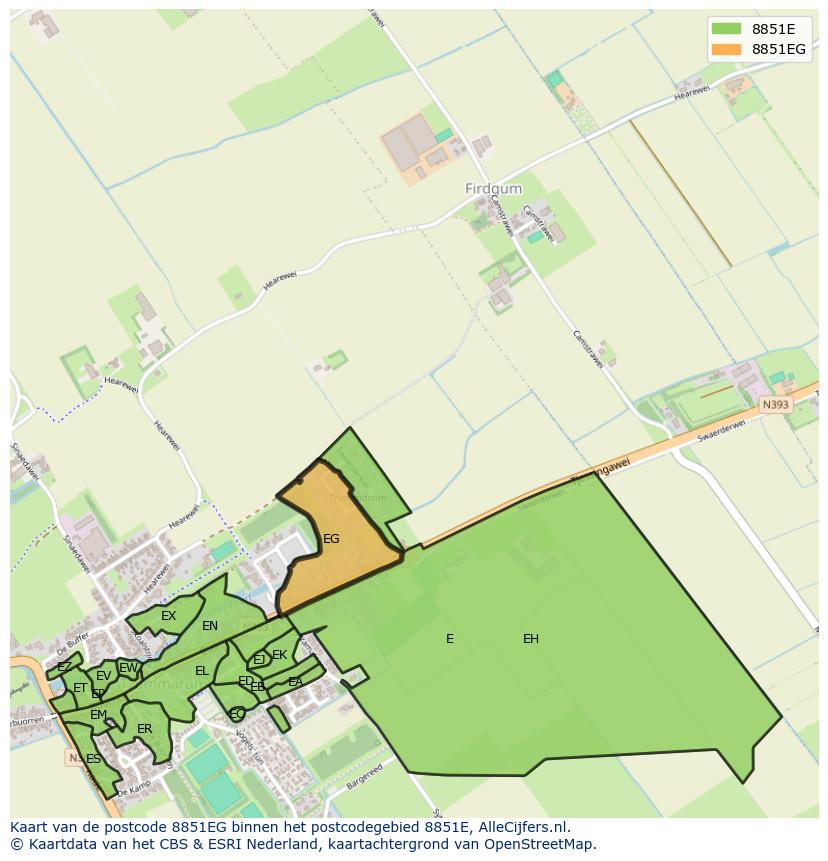 Afbeelding van het postcodegebied 8851 EG op de kaart.