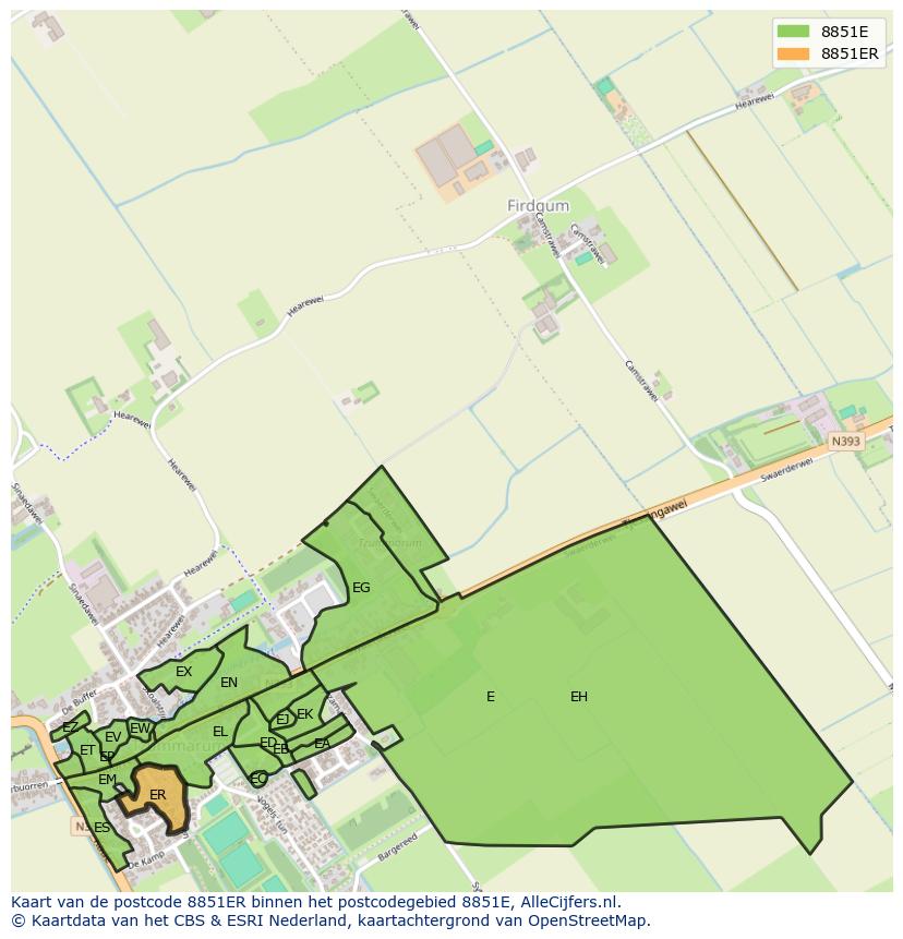 Afbeelding van het postcodegebied 8851 ER op de kaart.