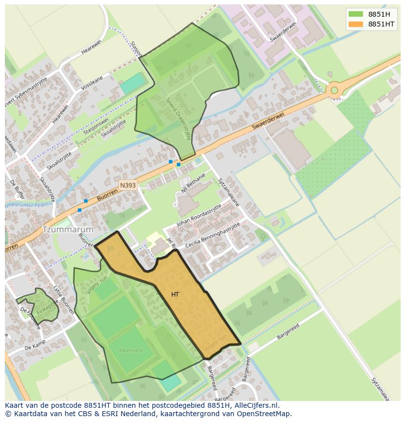 Afbeelding van het postcodegebied 8851 HT op de kaart.