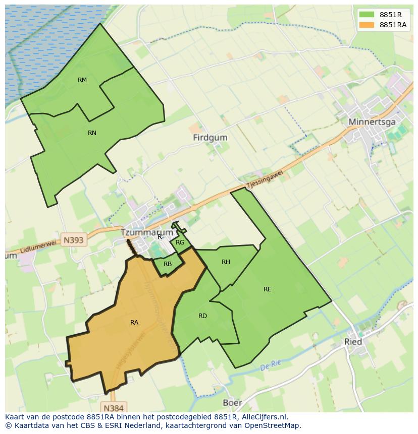 Afbeelding van het postcodegebied 8851 RA op de kaart.