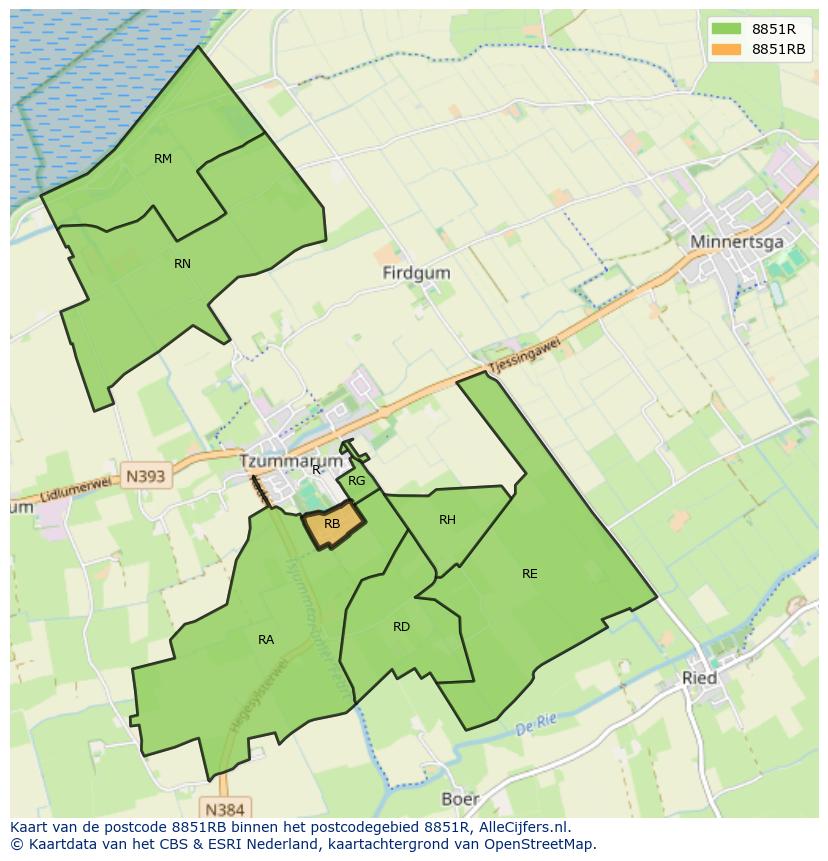 Afbeelding van het postcodegebied 8851 RB op de kaart.