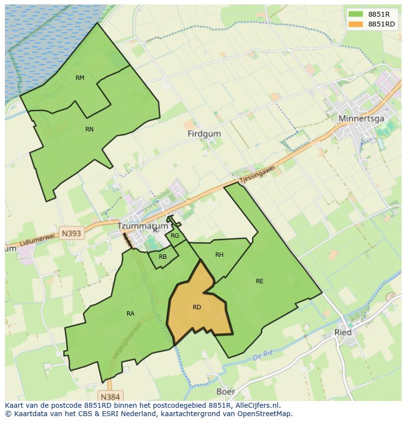 Afbeelding van het postcodegebied 8851 RD op de kaart.