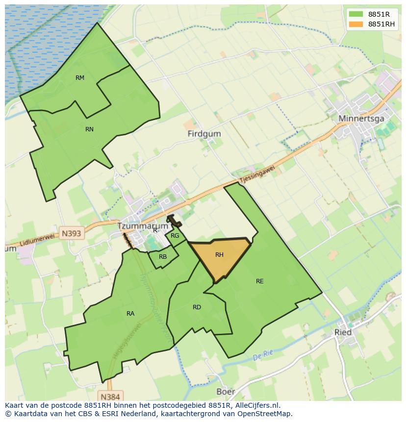 Afbeelding van het postcodegebied 8851 RH op de kaart.
