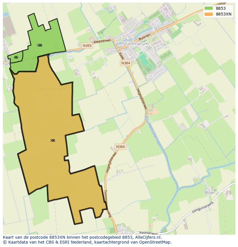 Afbeelding van het postcodegebied 8853 XN op de kaart.