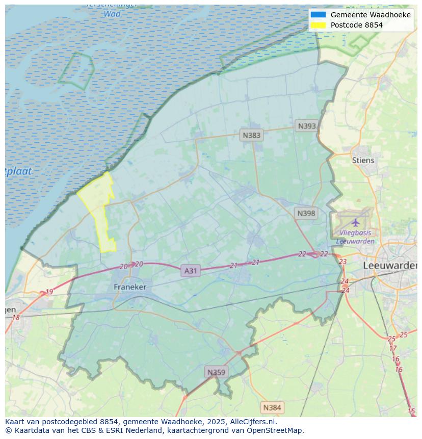Afbeelding van het postcodegebied 8854 op de kaart.