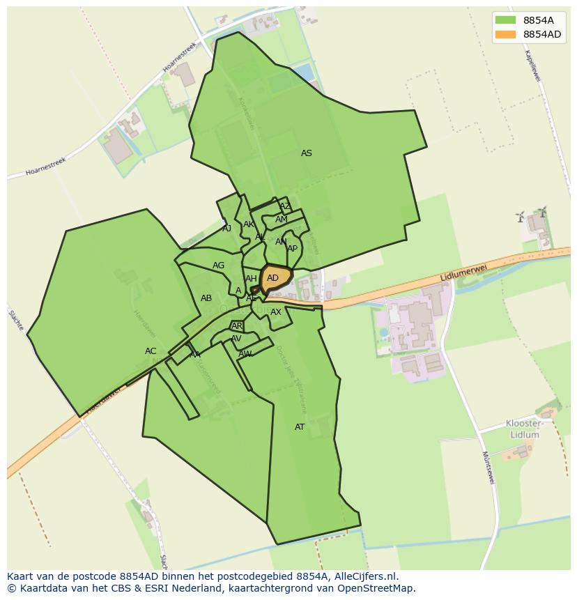 Afbeelding van het postcodegebied 8854 AD op de kaart.
