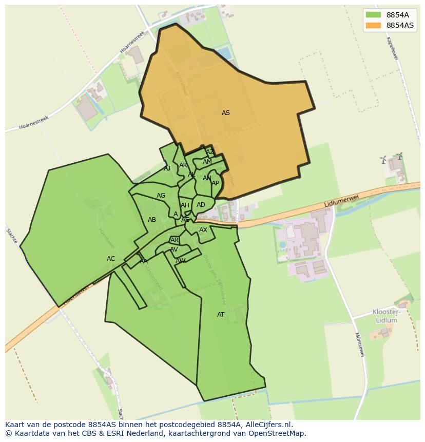 Afbeelding van het postcodegebied 8854 AS op de kaart.