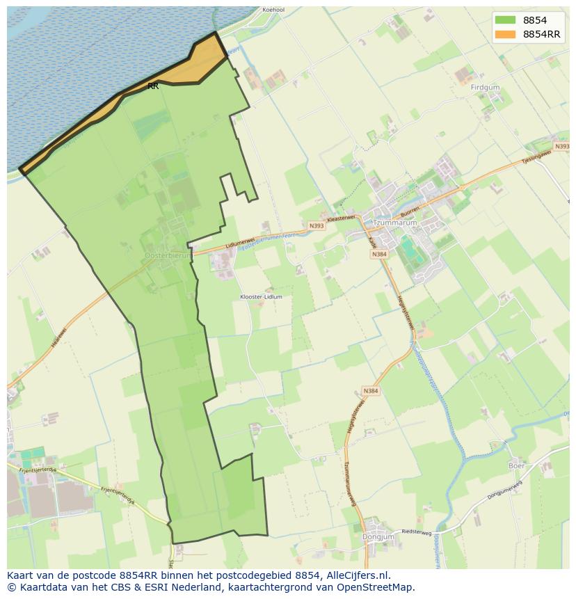 Afbeelding van het postcodegebied 8854 RR op de kaart.