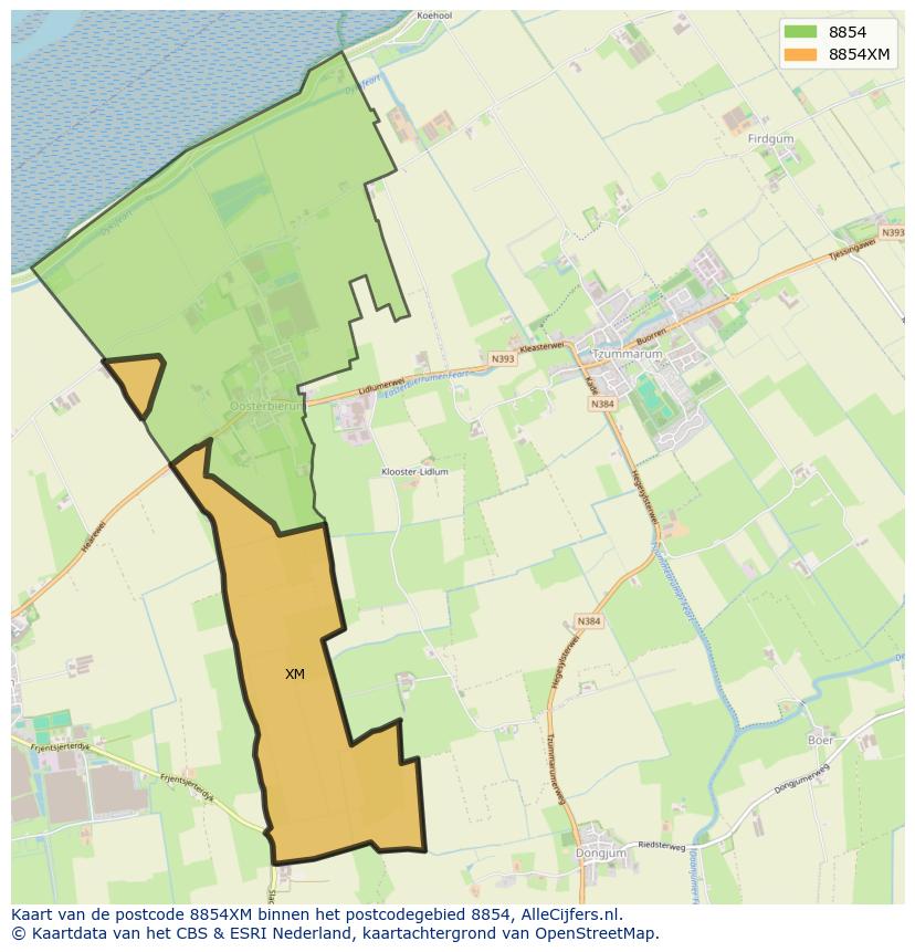 Afbeelding van het postcodegebied 8854 XM op de kaart.