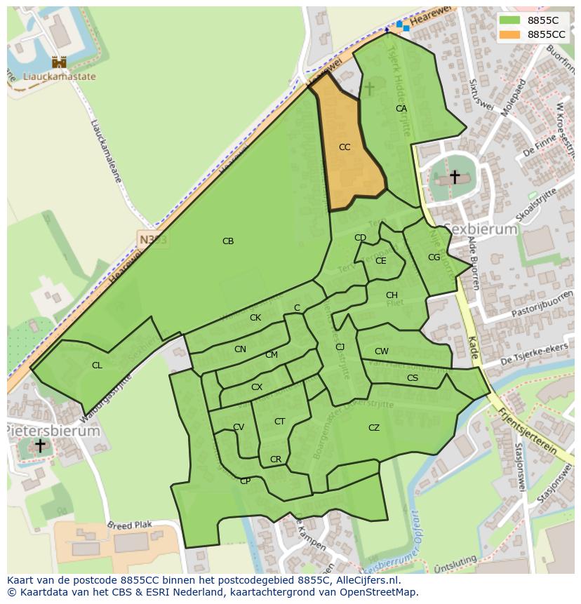 Afbeelding van het postcodegebied 8855 CC op de kaart.