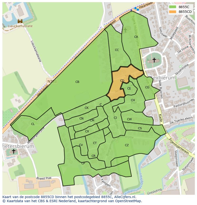 Afbeelding van het postcodegebied 8855 CD op de kaart.