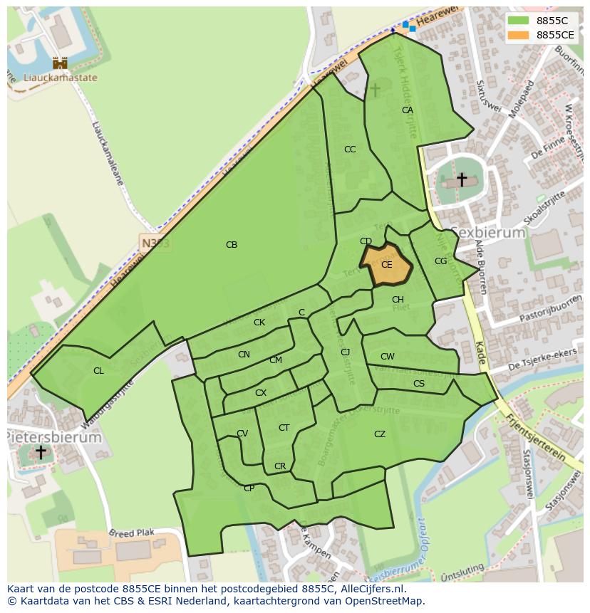 Afbeelding van het postcodegebied 8855 CE op de kaart.