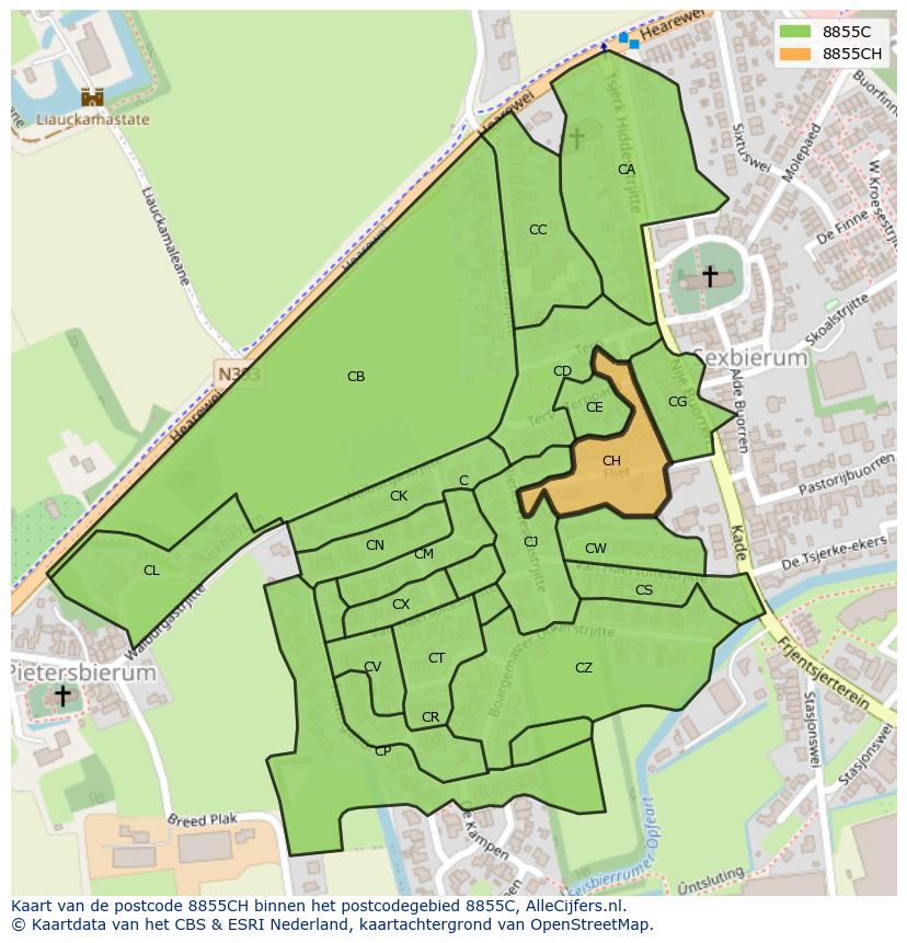 Afbeelding van het postcodegebied 8855 CH op de kaart.
